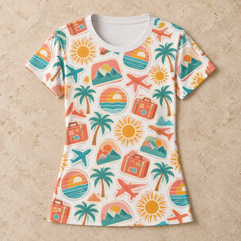 Travel stickers on All-Over Print Women's Tee