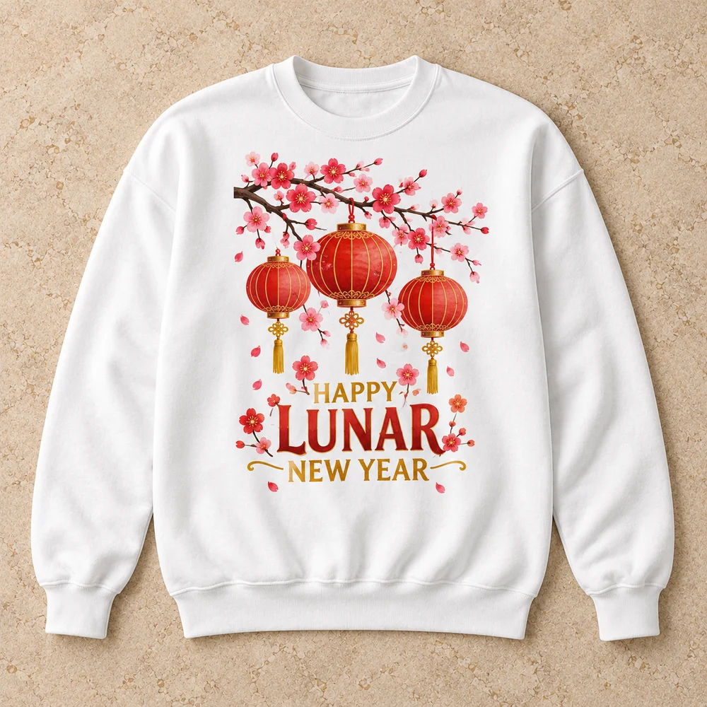 Lanterns and plum blossoms on Heavy Blend Crewneck Sweatshirt